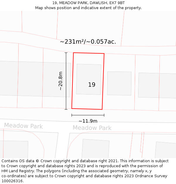 19, MEADOW PARK, DAWLISH, EX7 9BT: Plot and title map