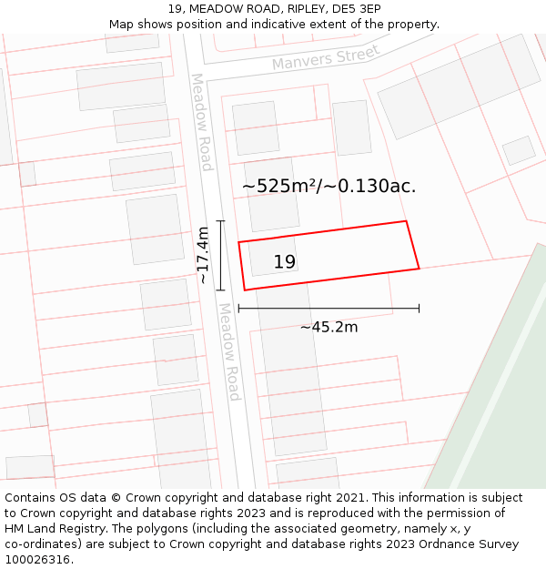19, MEADOW ROAD, RIPLEY, DE5 3EP: Plot and title map