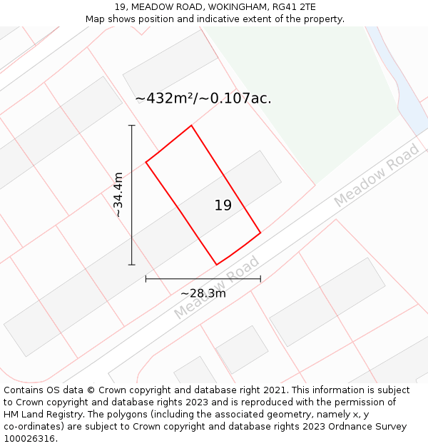 19, MEADOW ROAD, WOKINGHAM, RG41 2TE: Plot and title map