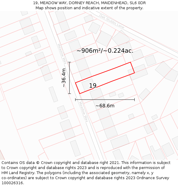 19, MEADOW WAY, DORNEY REACH, MAIDENHEAD, SL6 0DR: Plot and title map