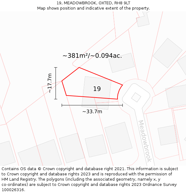 19, MEADOWBROOK, OXTED, RH8 9LT: Plot and title map