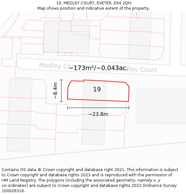 19, MEDLEY COURT, EXETER, EX4 2QN: Plot and title map
