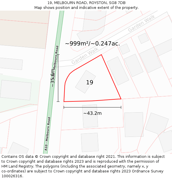 19, MELBOURN ROAD, ROYSTON, SG8 7DB: Plot and title map