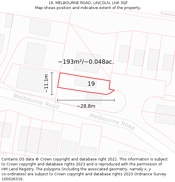 19, MELBOURNE ROAD, LINCOLN, LN6 3QF: Plot and title map