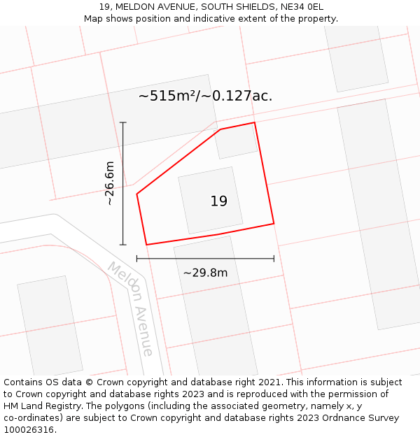 19, MELDON AVENUE, SOUTH SHIELDS, NE34 0EL: Plot and title map