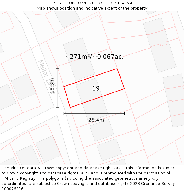 19, MELLOR DRIVE, UTTOXETER, ST14 7AL: Plot and title map