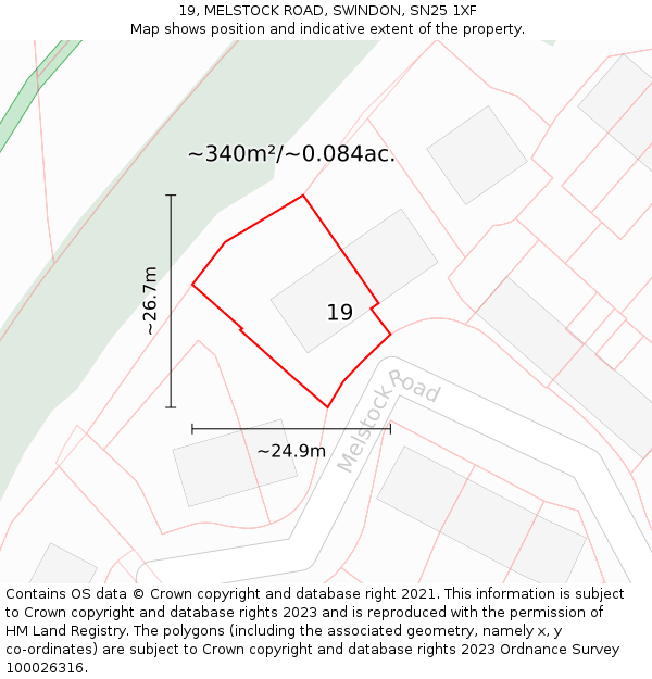 19, MELSTOCK ROAD, SWINDON, SN25 1XF: Plot and title map