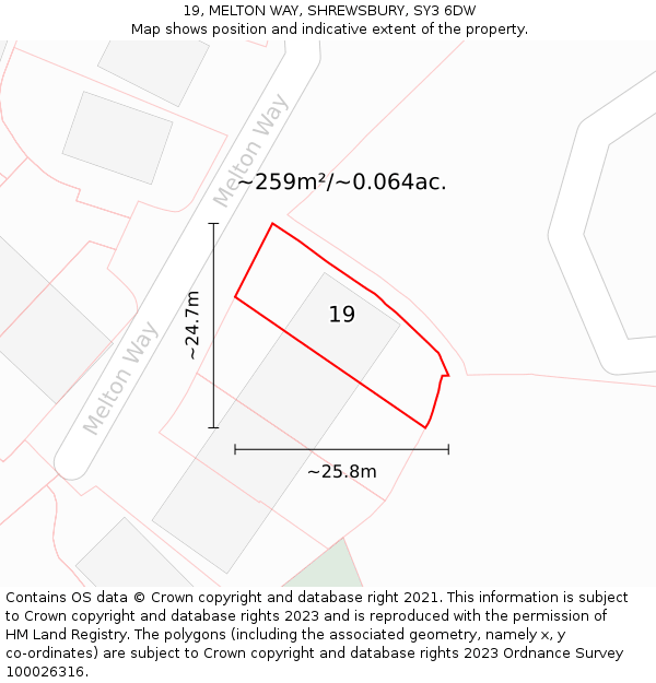 19, MELTON WAY, SHREWSBURY, SY3 6DW: Plot and title map