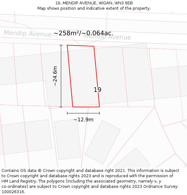 19, MENDIP AVENUE, WIGAN, WN3 6EB: Plot and title map