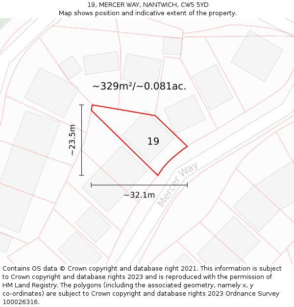 19, MERCER WAY, NANTWICH, CW5 5YD: Plot and title map