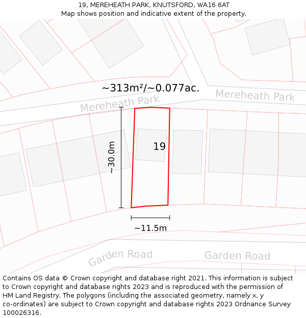 19, MEREHEATH PARK, KNUTSFORD, WA16 6AT: Plot and title map