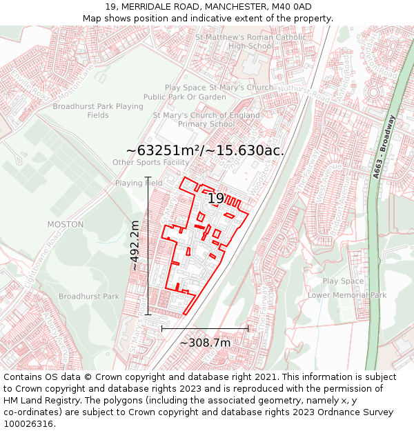 19, MERRIDALE ROAD, MANCHESTER, M40 0AD: Plot and title map