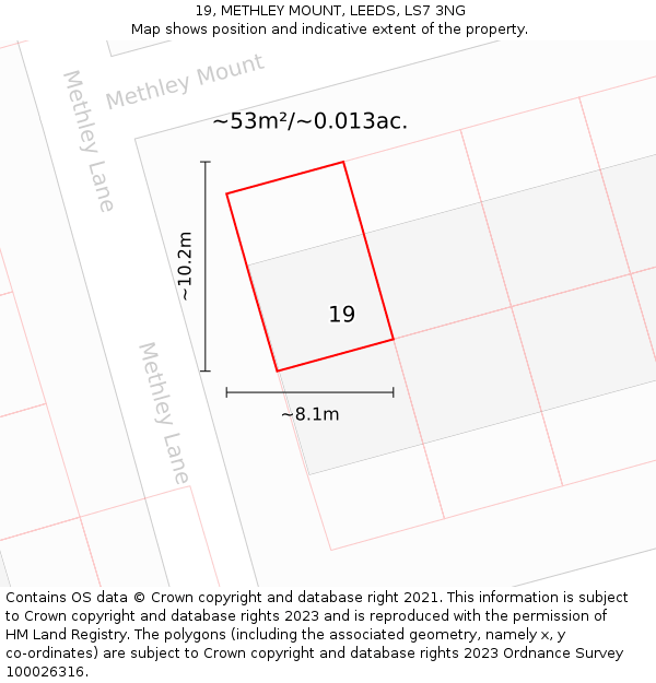 19, METHLEY MOUNT, LEEDS, LS7 3NG: Plot and title map