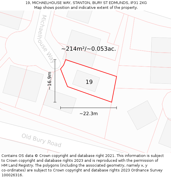 19, MICHAELHOUSE WAY, STANTON, BURY ST EDMUNDS, IP31 2XG: Plot and title map