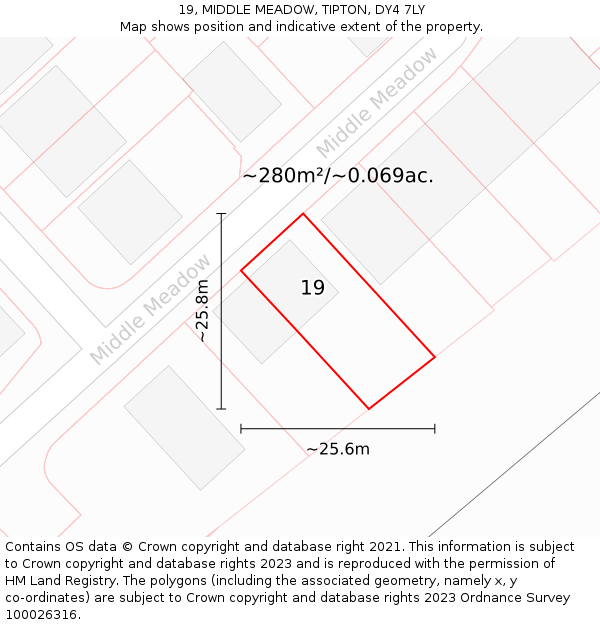 19, MIDDLE MEADOW, TIPTON, DY4 7LY: Plot and title map