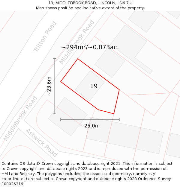 19, MIDDLEBROOK ROAD, LINCOLN, LN6 7JU: Plot and title map