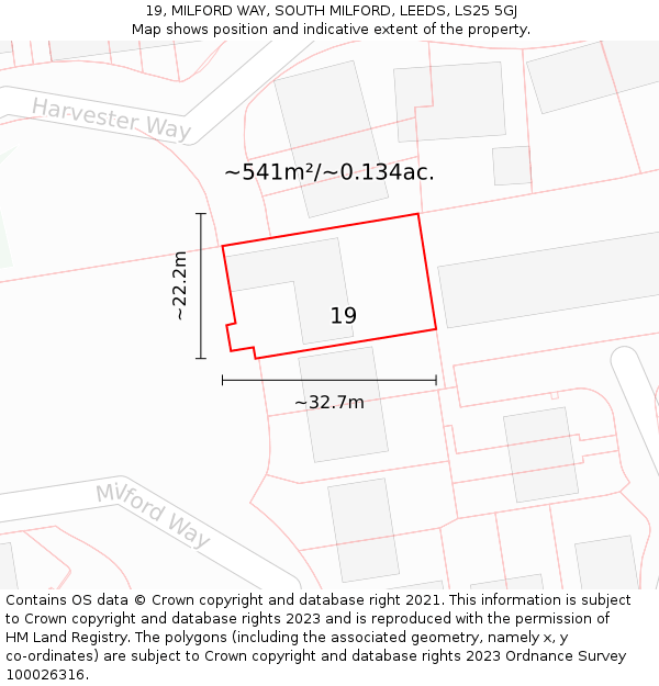 19, MILFORD WAY, SOUTH MILFORD, LEEDS, LS25 5GJ: Plot and title map