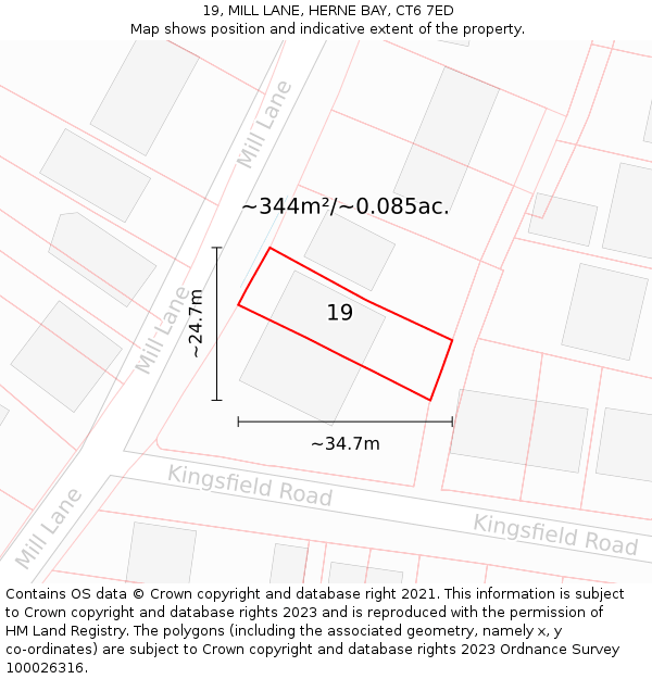 19, MILL LANE, HERNE BAY, CT6 7ED: Plot and title map