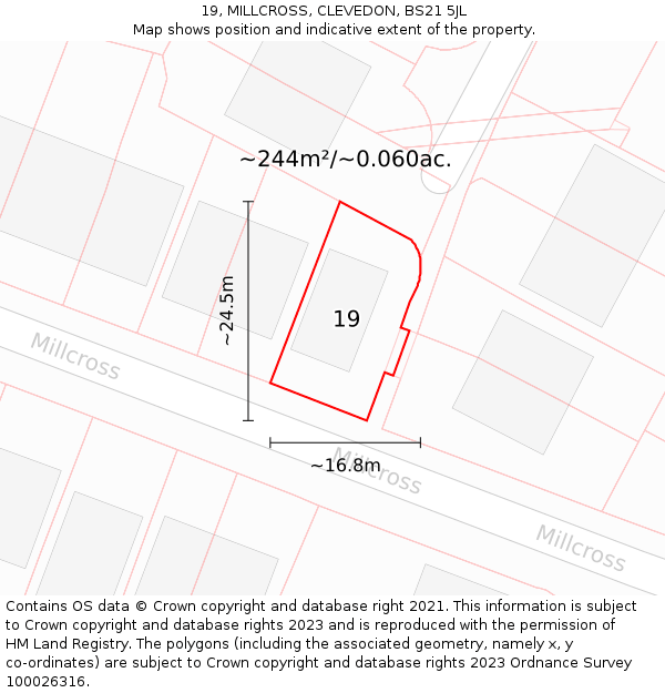 19, MILLCROSS, CLEVEDON, BS21 5JL: Plot and title map