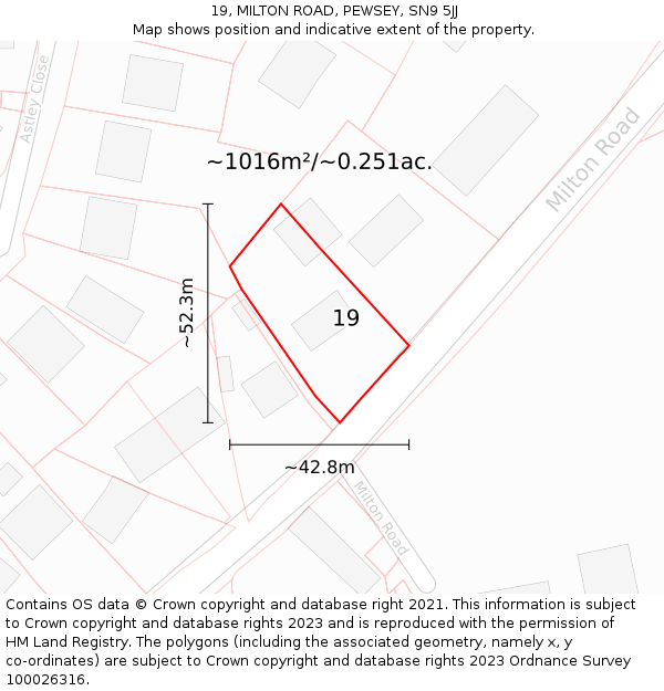 19, MILTON ROAD, PEWSEY, SN9 5JJ: Plot and title map