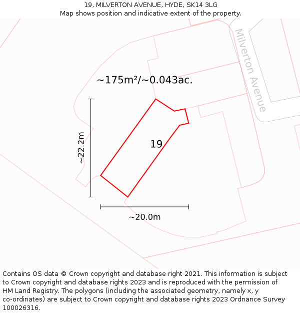 19, MILVERTON AVENUE, HYDE, SK14 3LG: Plot and title map