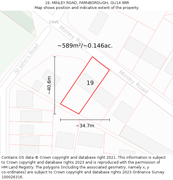 19, MINLEY ROAD, FARNBOROUGH, GU14 9RR: Plot and title map