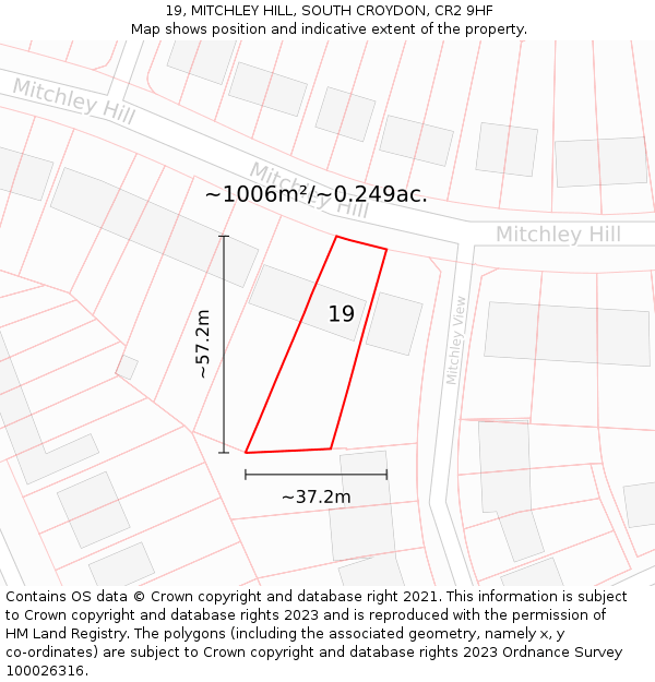 19, MITCHLEY HILL, SOUTH CROYDON, CR2 9HF: Plot and title map