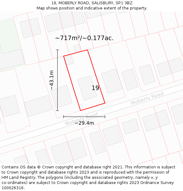 19, MOBERLY ROAD, SALISBURY, SP1 3BZ: Plot and title map