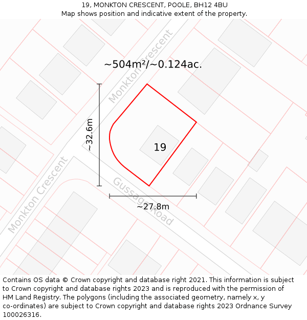 19, MONKTON CRESCENT, POOLE, BH12 4BU: Plot and title map