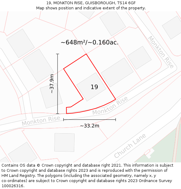 19, MONKTON RISE, GUISBOROUGH, TS14 6GF: Plot and title map