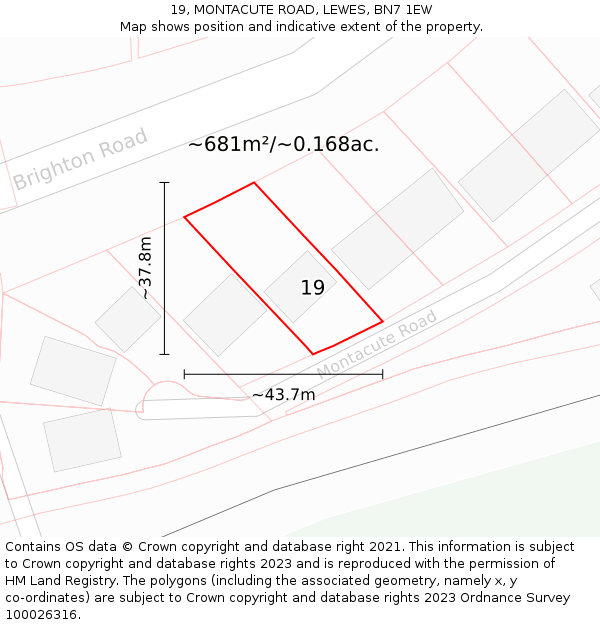 19, MONTACUTE ROAD, LEWES, BN7 1EW: Plot and title map