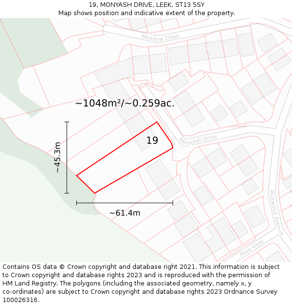 19, MONYASH DRIVE, LEEK, ST13 5SY: Plot and title map