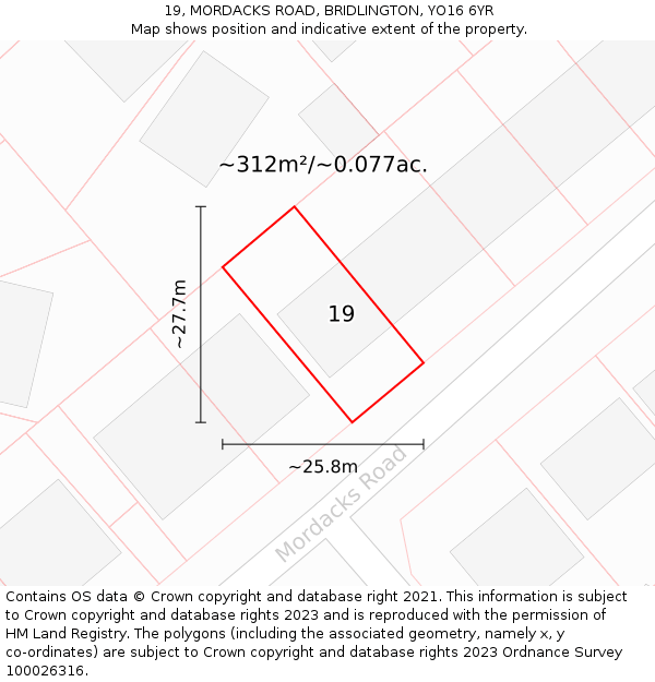 19, MORDACKS ROAD, BRIDLINGTON, YO16 6YR: Plot and title map