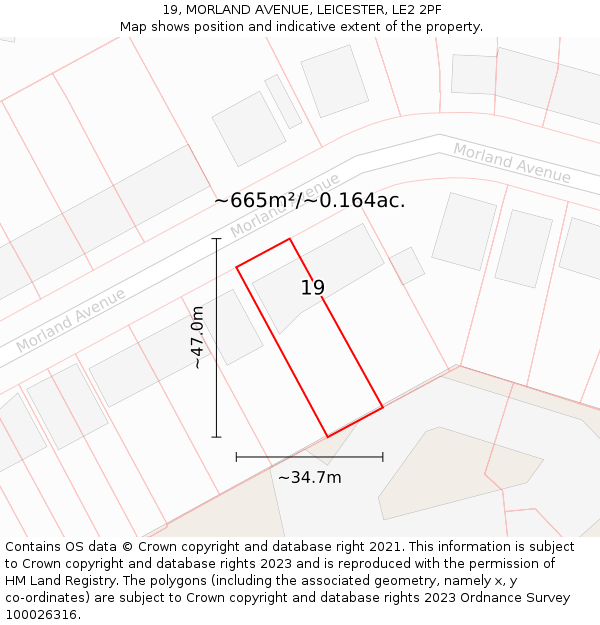 19, MORLAND AVENUE, LEICESTER, LE2 2PF: Plot and title map