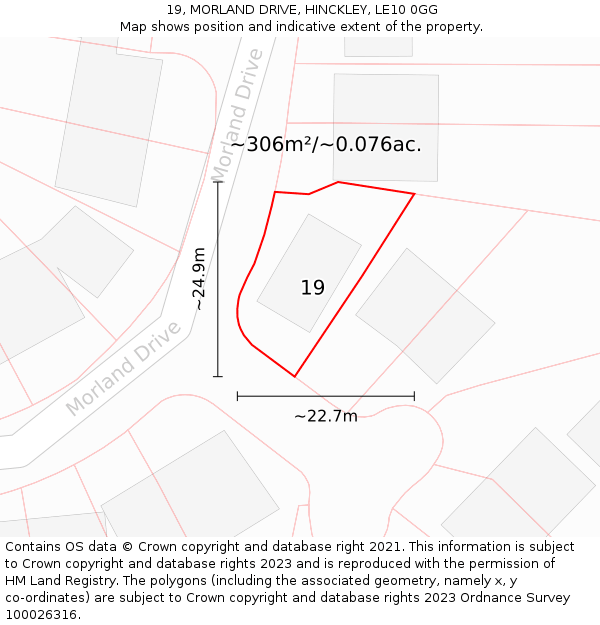 19, MORLAND DRIVE, HINCKLEY, LE10 0GG: Plot and title map