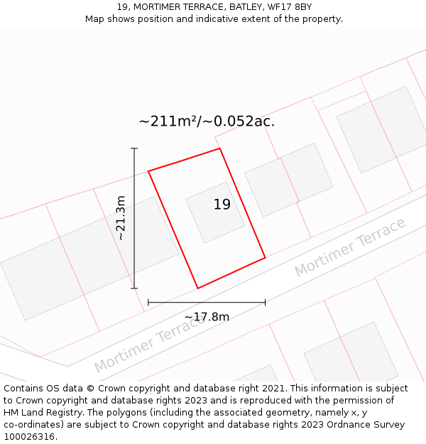 19, MORTIMER TERRACE, BATLEY, WF17 8BY: Plot and title map