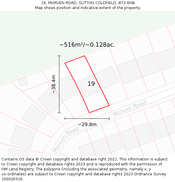 19, MORVEN ROAD, SUTTON COLDFIELD, B73 6NB: Plot and title map