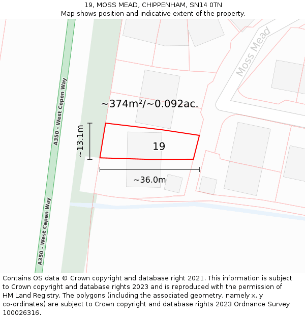 19, MOSS MEAD, CHIPPENHAM, SN14 0TN: Plot and title map