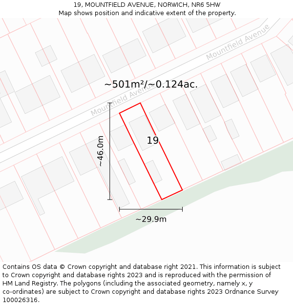 19, MOUNTFIELD AVENUE, NORWICH, NR6 5HW: Plot and title map