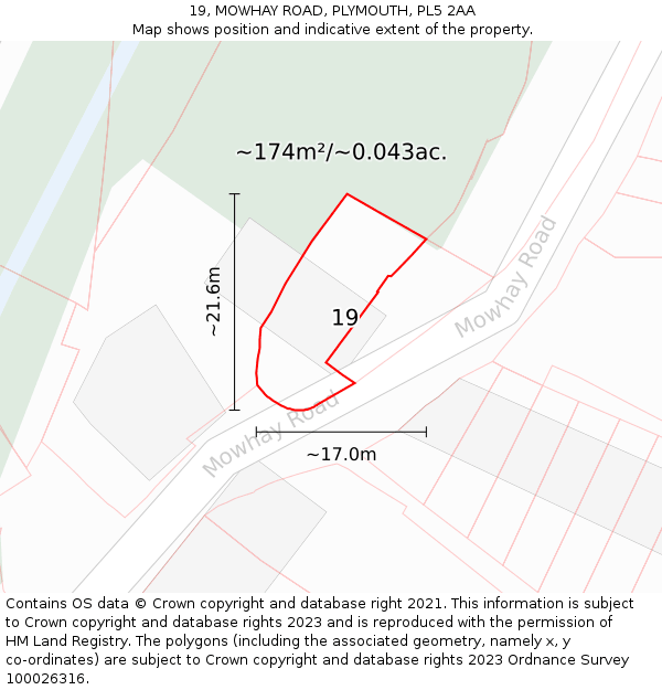 19, MOWHAY ROAD, PLYMOUTH, PL5 2AA: Plot and title map