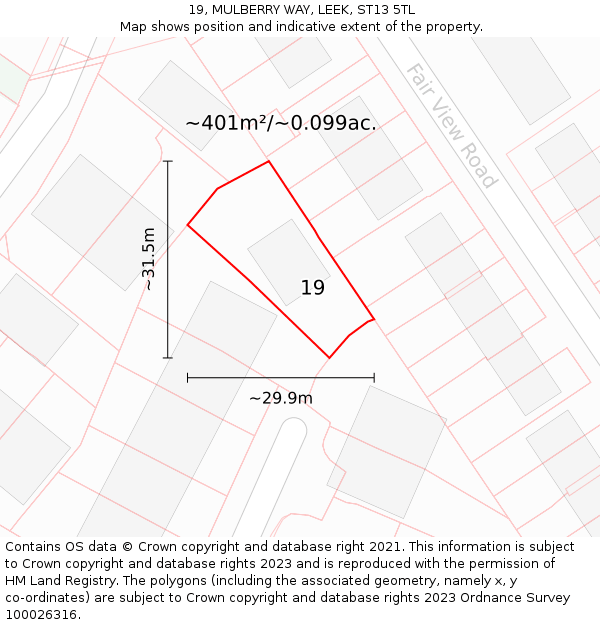 19, MULBERRY WAY, LEEK, ST13 5TL: Plot and title map