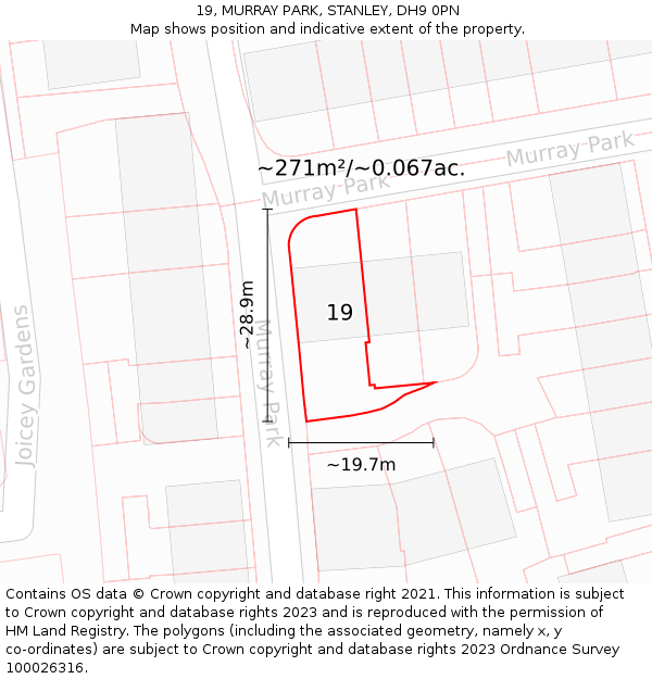 19, MURRAY PARK, STANLEY, DH9 0PN: Plot and title map