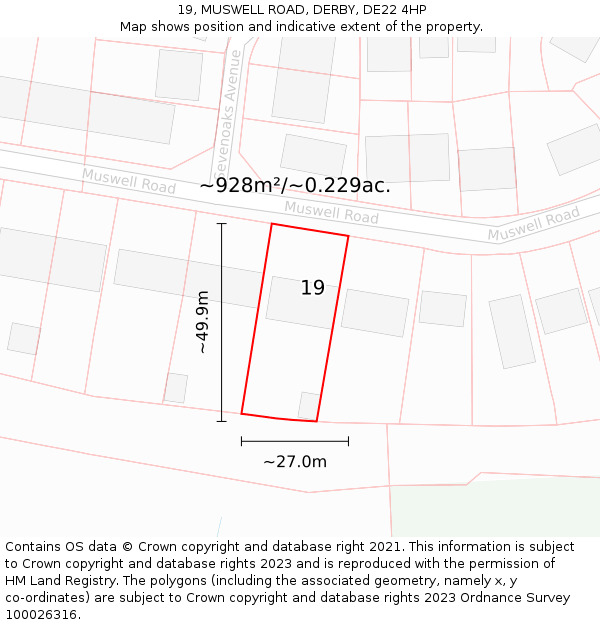19, MUSWELL ROAD, DERBY, DE22 4HP: Plot and title map