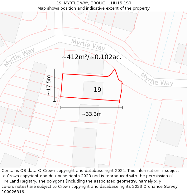 19, MYRTLE WAY, BROUGH, HU15 1SR: Plot and title map