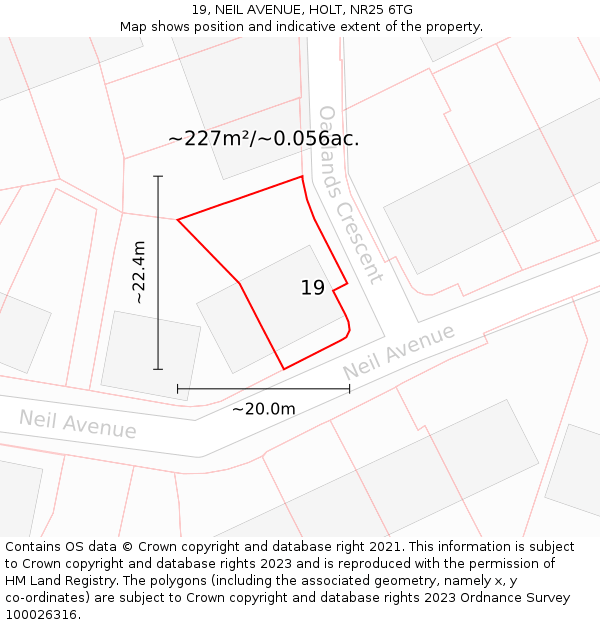 19, NEIL AVENUE, HOLT, NR25 6TG: Plot and title map