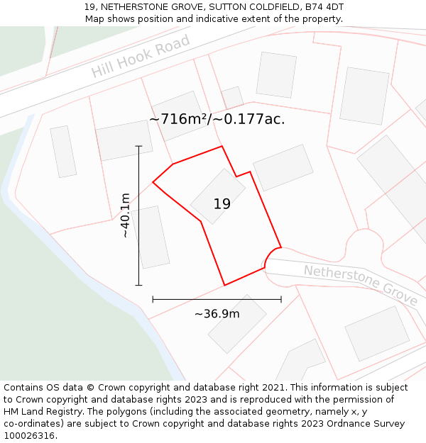 19, NETHERSTONE GROVE, SUTTON COLDFIELD, B74 4DT: Plot and title map