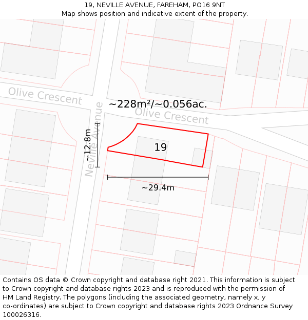 19, NEVILLE AVENUE, FAREHAM, PO16 9NT: Plot and title map