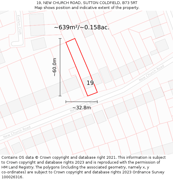 19, NEW CHURCH ROAD, SUTTON COLDFIELD, B73 5RT: Plot and title map