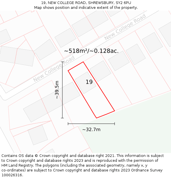 19, NEW COLLEGE ROAD, SHREWSBURY, SY2 6PU: Plot and title map