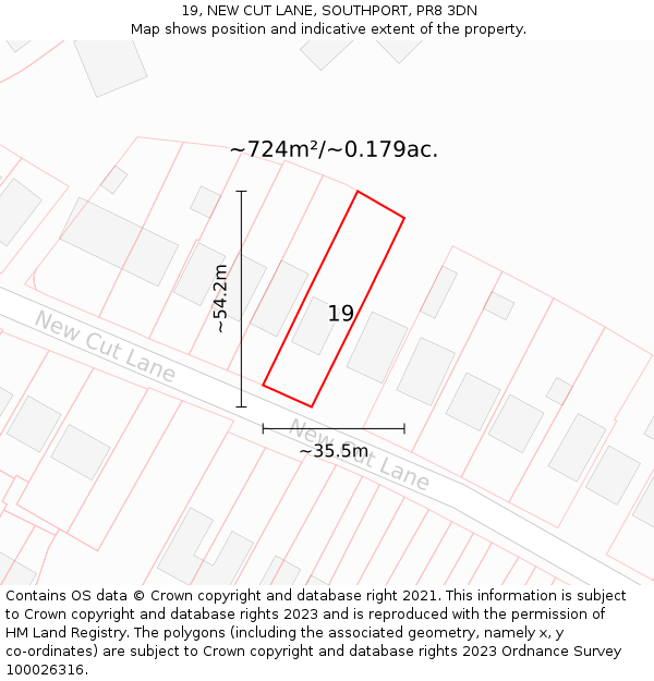 19, NEW CUT LANE, SOUTHPORT, PR8 3DN: Plot and title map